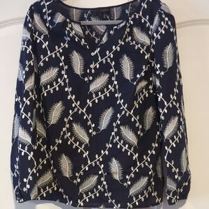 Talbots Navy and White Patterned Blouse